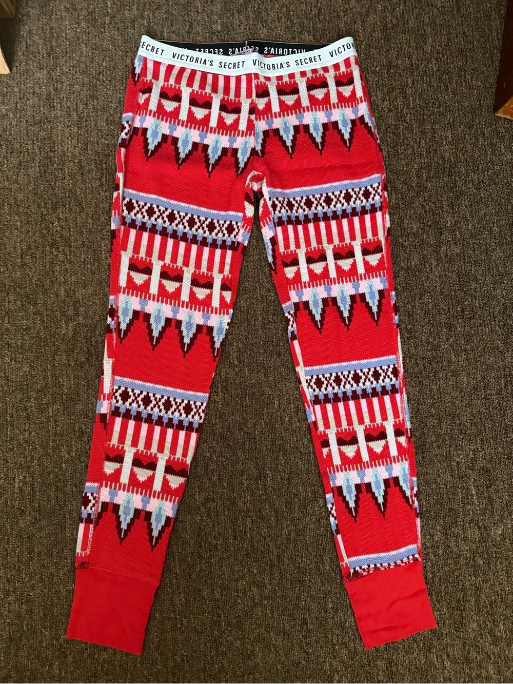 Victoria's Secret Red Fair Isle Patterned Thermal Leggings
